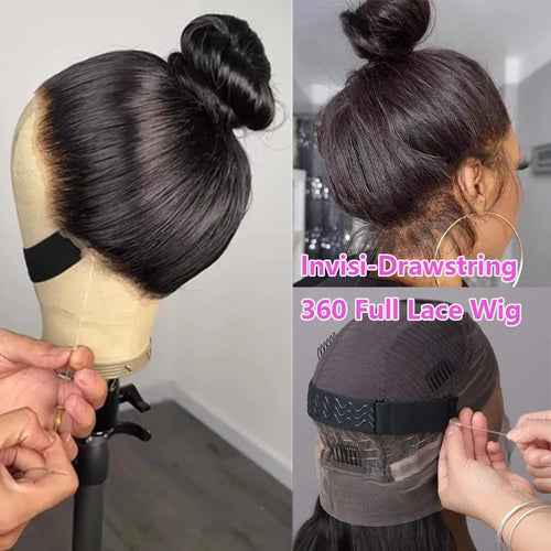 40 Inch Straight Drawstring 360 Full Lace Wig Human Hair 100% 13x6 HD Transparent Lace Frontal Wigs 5x5 Glueless Wigs For Women