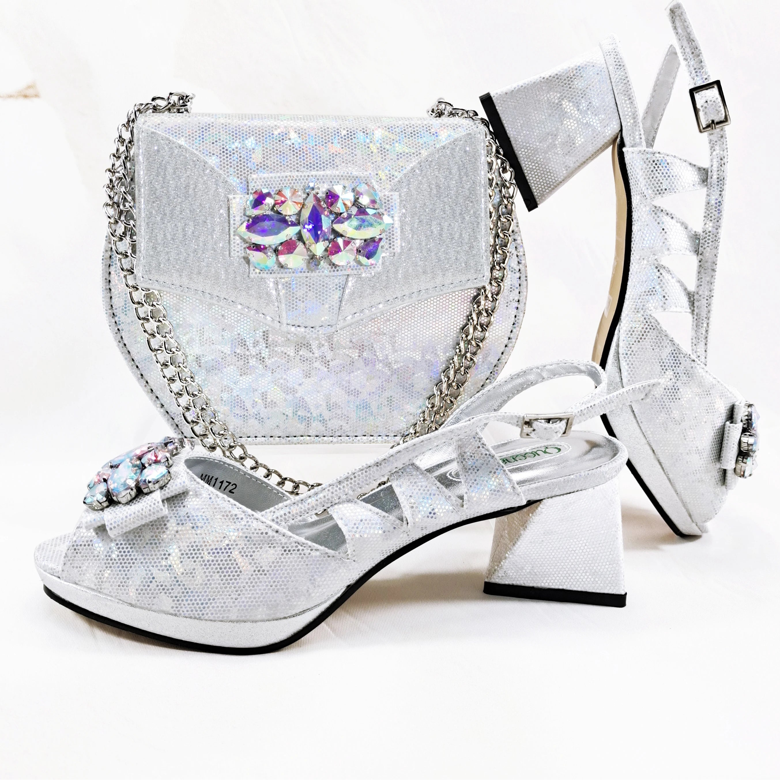 New-Season Peep Toe Ladies Elegant Coral Color Diamond-Embellished High Heels Italian-Designed Shoe and Handbag Set