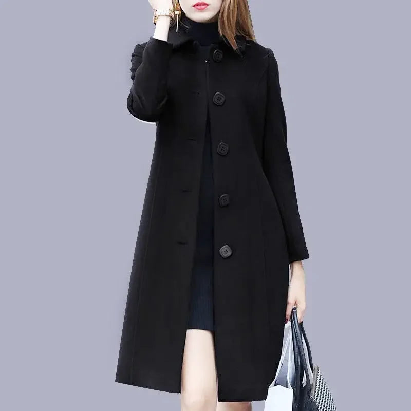 Women’s Medium-Length Wool Coat with Button Front