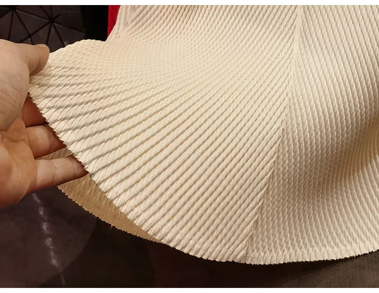 LANMREM Stand Collar Dragon Scale Pleated T-shirt High-end Versatile Slimming Short Sleeved Women's Summer Pullover Tops 2DB3044