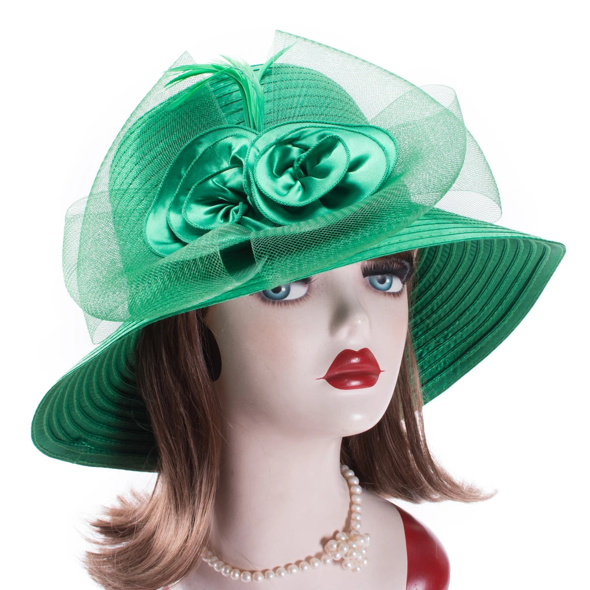 Lawliet Chapeaux d'été à large bord pour femmes, avec plumes, résille, fascinateur, chapeaux de plage, de mariée, de mère, de mariage, de derby, d'église, casquette A433