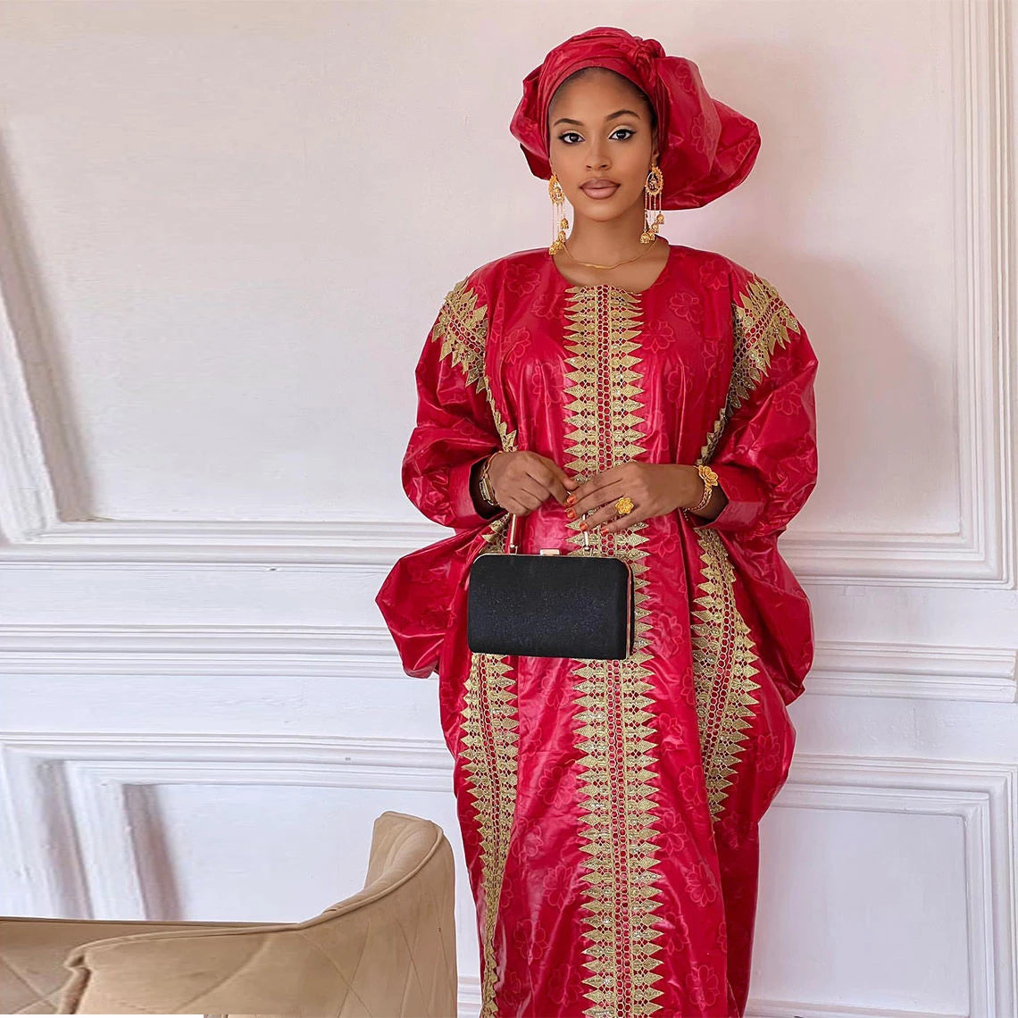 African Bazin Riche Boubou Dress — Women's Dashiki Gown for Wedding & Party