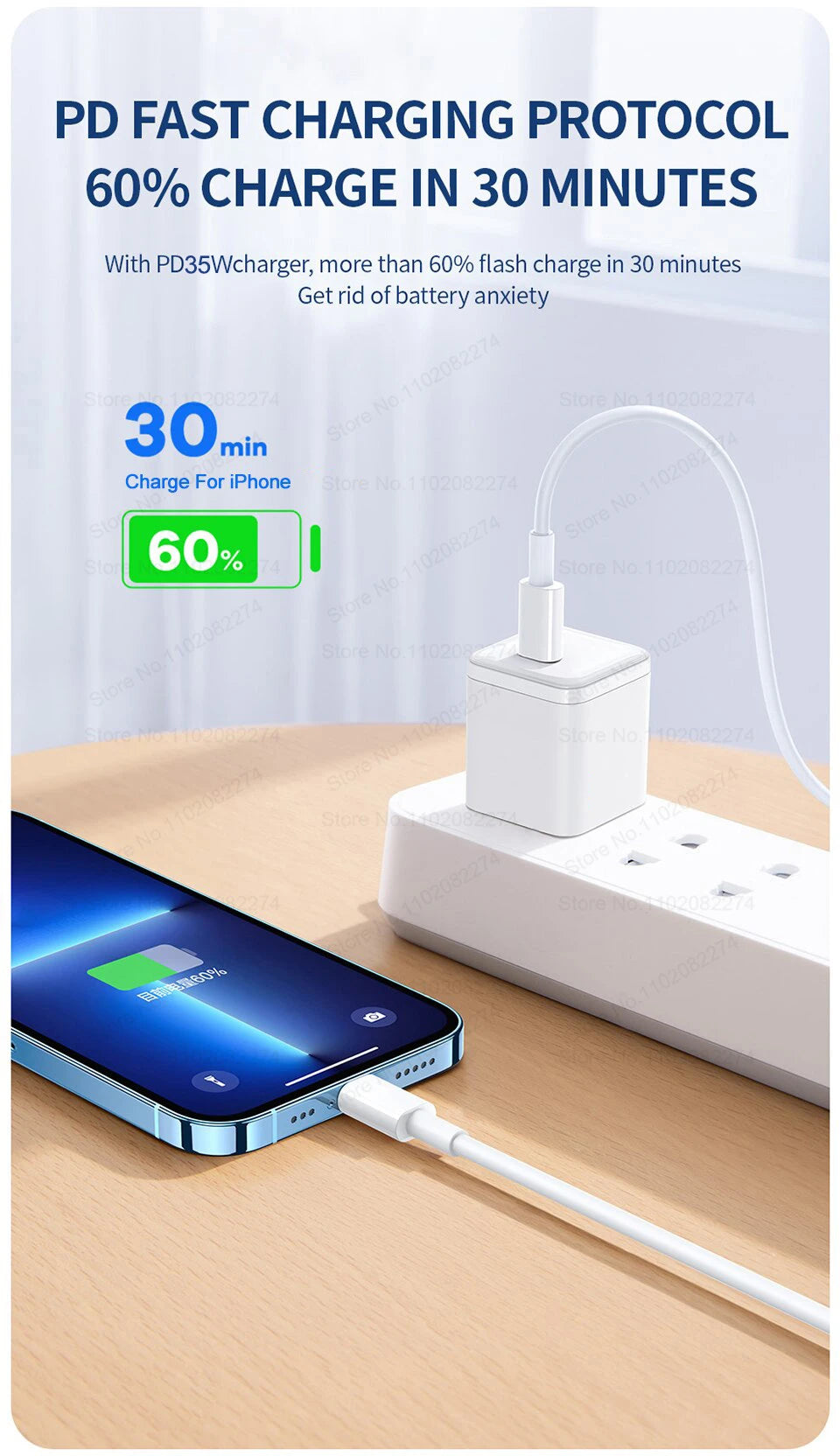 1-3 PCS PD 35W USB Cable for iPhone 16 15 14 13 12 11 Pro Max Plus XR XS Fast Charging USB C Charger Cable Date Wire Accessories