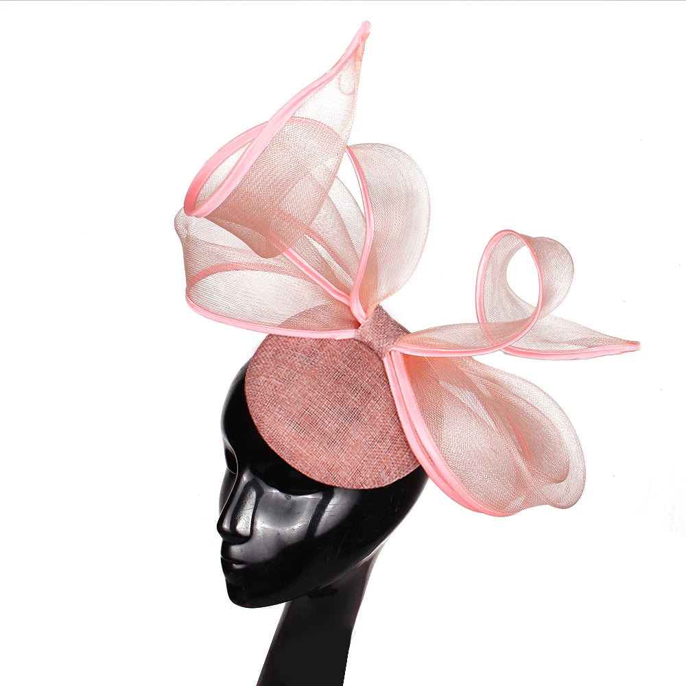 2025 New Fascinators Hat Beige Bowknot Light Blue Cocktail Fedoras Derby Accessory Headbands Lady Chuch Headpiece Headwear