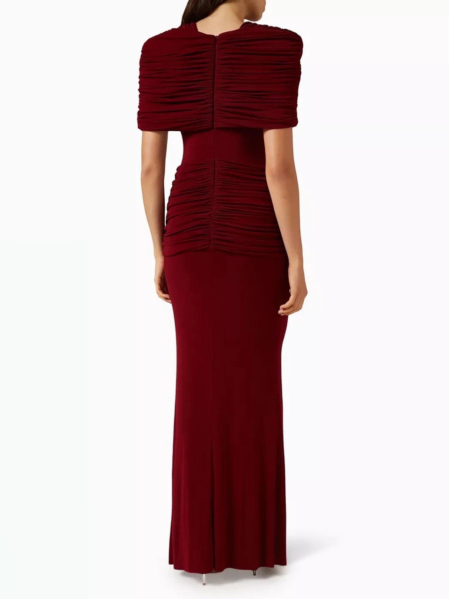 VGH Elegant Light Luxury Maxi Dress for Women Cape Sleeve Cutout Twist Waist Long Gown for Celebrity Formal Dinner Party Outfit