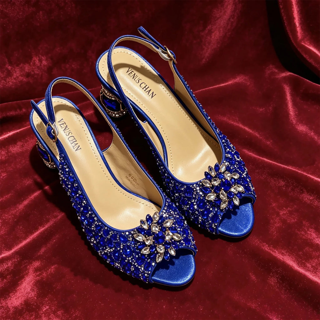 Sky Gold Elegant Nigerian Rhinestone Wedding Shoe and Bag Set Italian Inspired High Heels and Matching Handbag