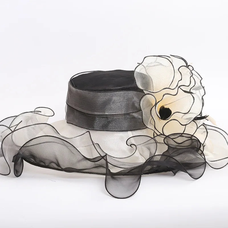 Organza Wide Brim Church Hat | Detachable Flower Fascinator
