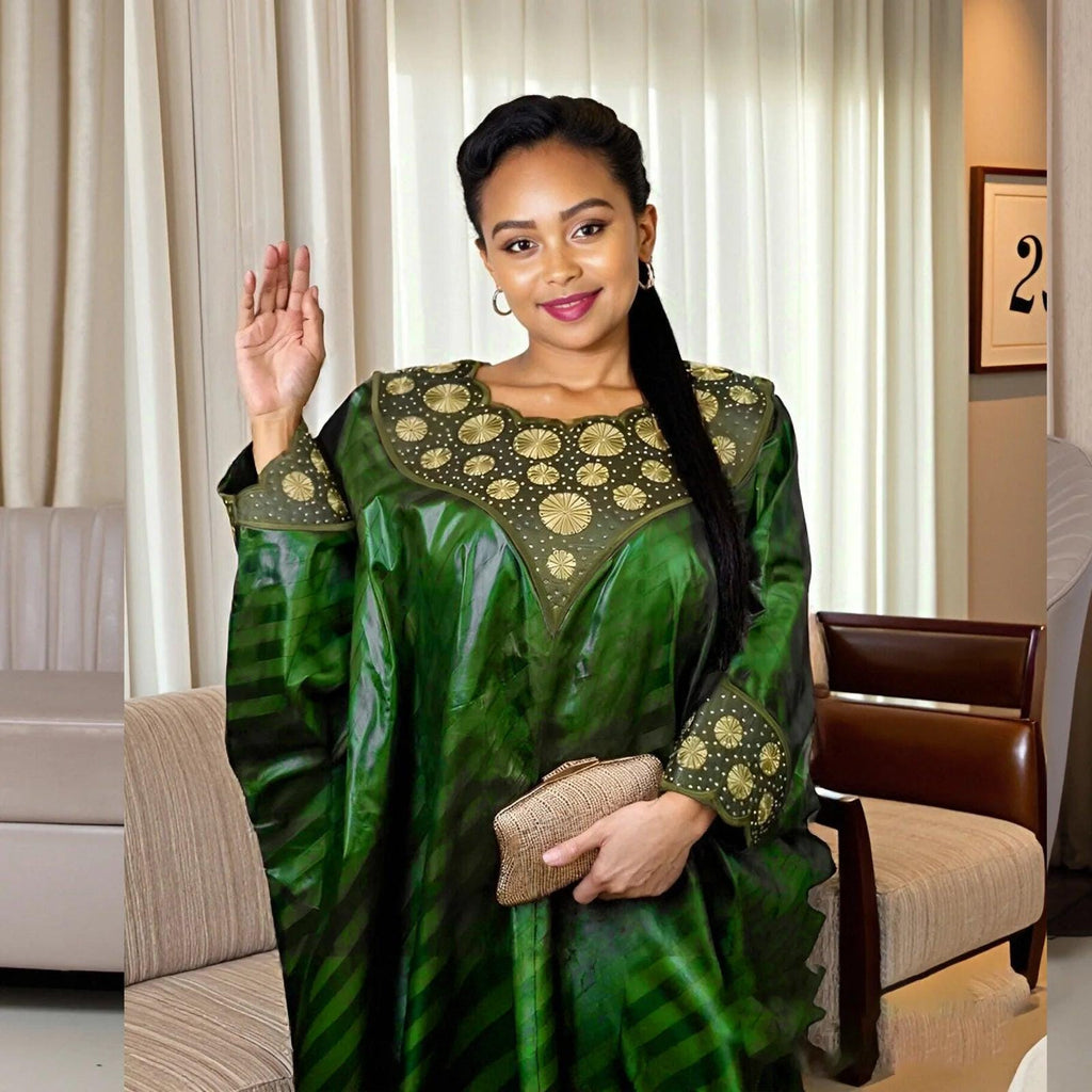 Robe Boubou Abaya Bazin Riche Grande Taille : Vêtement Traditionnel Africain Brodé pour Femmes pour Fête et Mariage