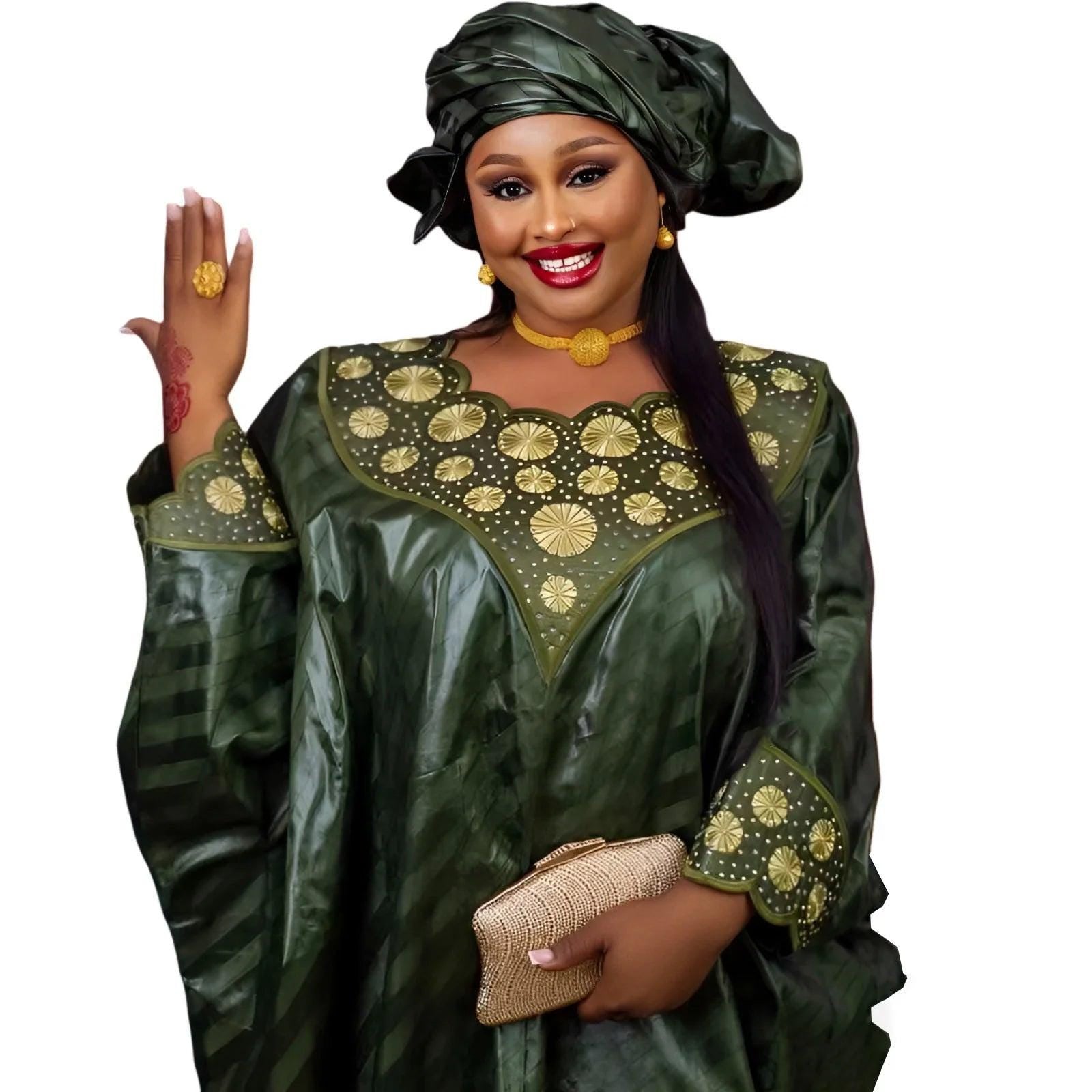 Robe Boubou Abaya Bazin Riche Grande Taille : Vêtement Traditionnel Africain Brodé pour Femmes pour Fête et Mariage