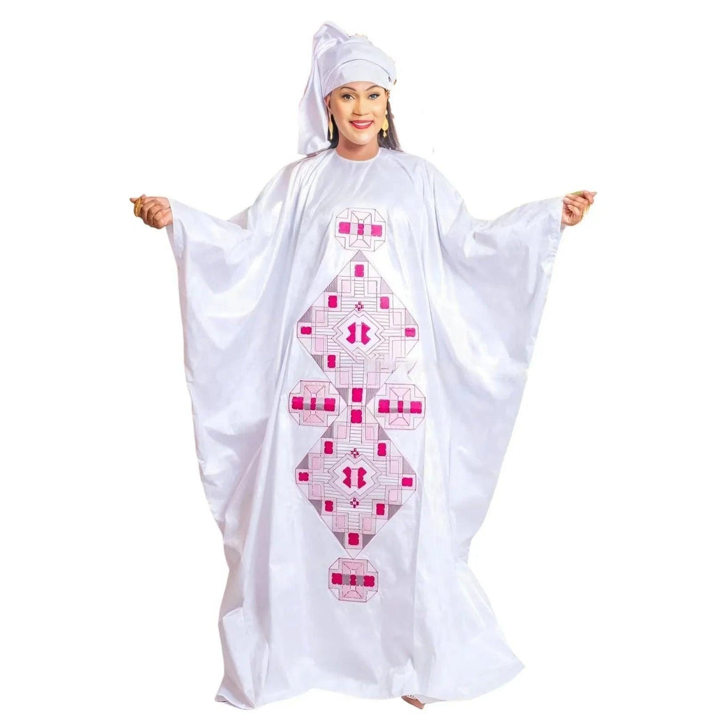 Embroidered Bazin Riche African Dress for Men and Women with Scarf, Plus Size