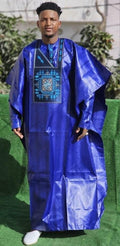 Men's Traditional Bazin Cherif Aidara Embroidery Dashiki Set, Nigerian Cotton Top, Trousers, Gown