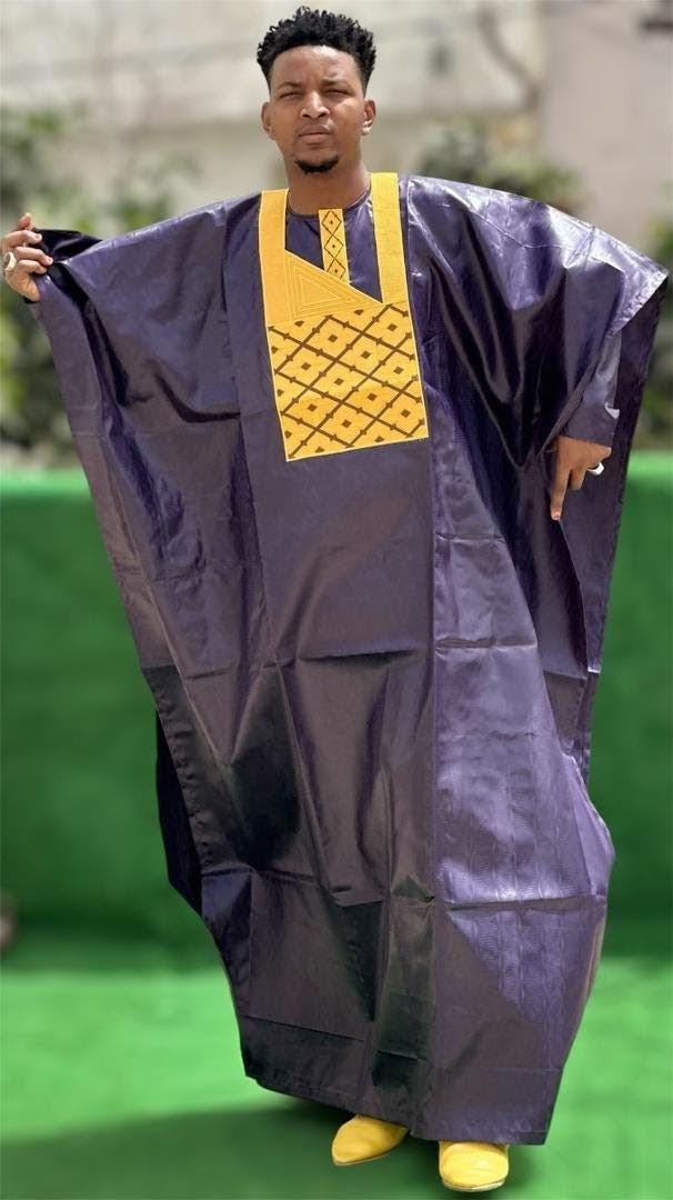Men's Traditional Bazin Cherif Aidara Embroidery Dashiki Set, Nigerian Cotton Top, Trousers, Gown