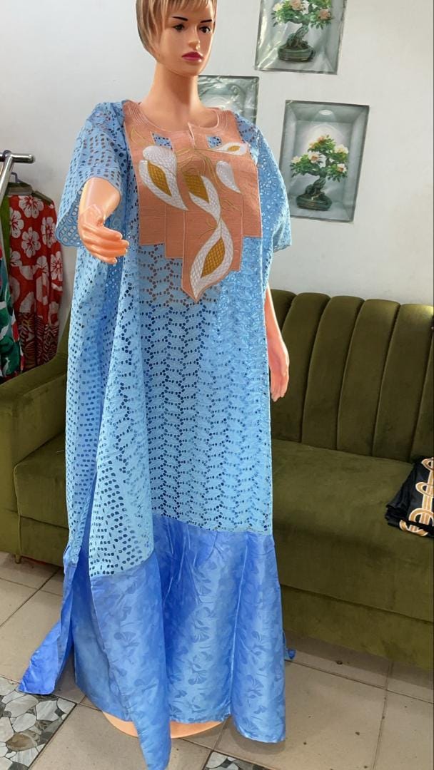 Bazin Riche Bubu Set: African Print Top, Skirt, Scarf for Wedding Party