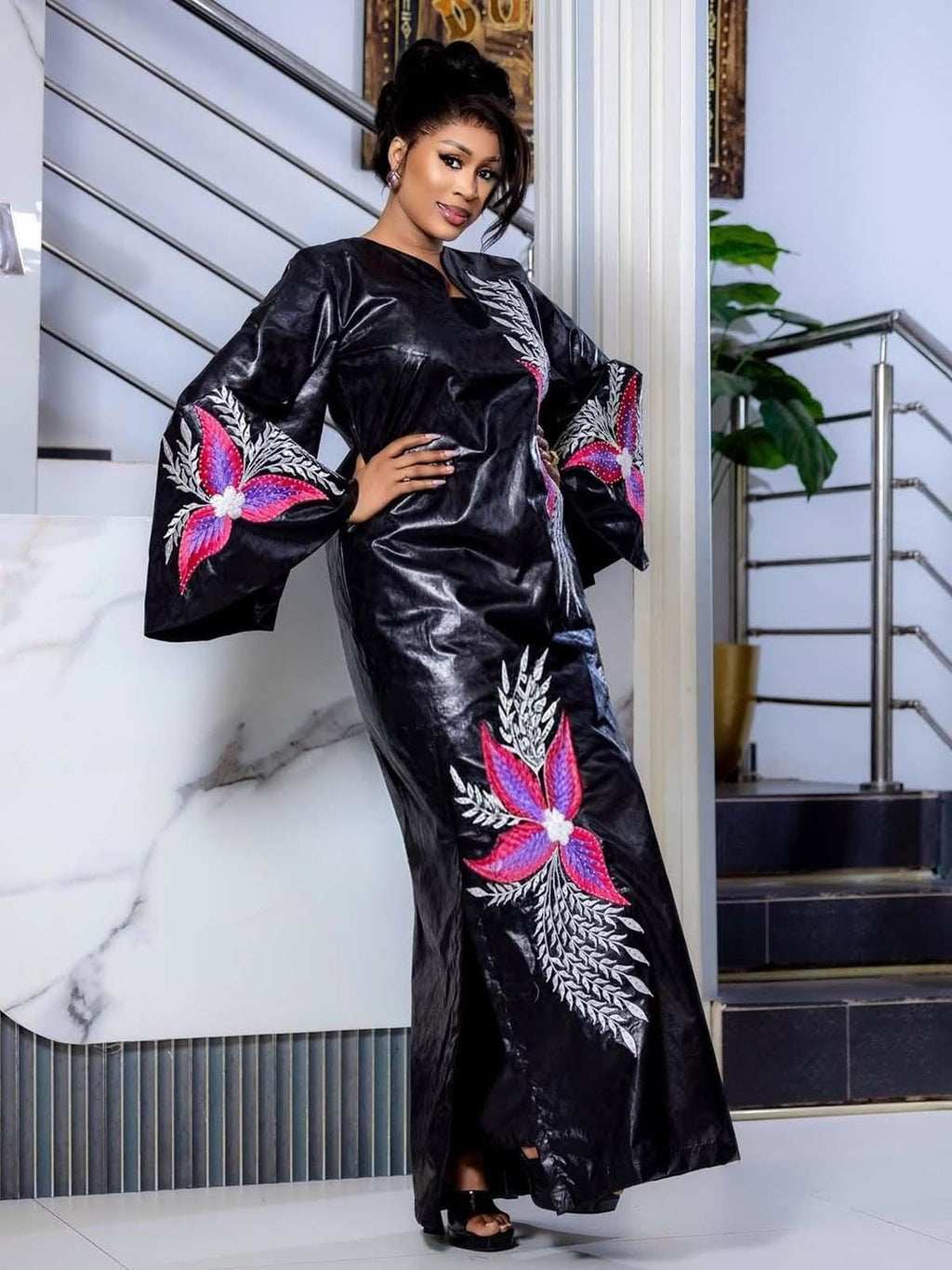 Elegant Bazin Riche Abaya | Embroidered Grand Bubu Dress for Parties, Weddings