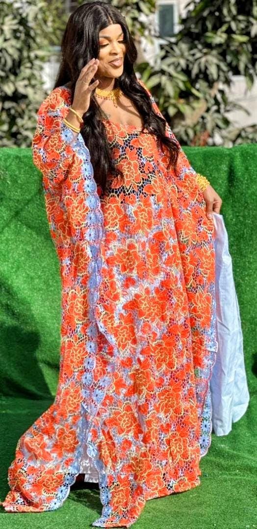 Lace Top Gown And Bazin Riche Rapper Set with Scarf for Weddings/Parties
