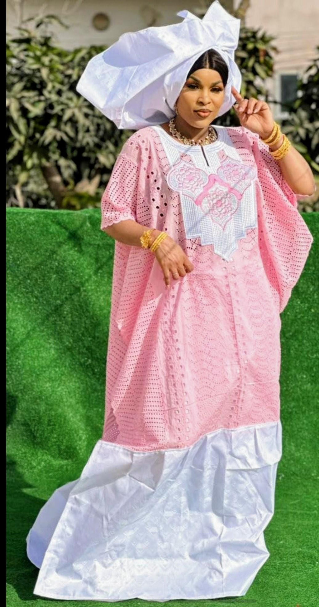 Bazin Riche Lace Mix Print Top and Rapper Set Scarf – Traditional African Clothing