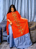 Women's Bazin Riche Lace Top & Skirt Set | 3-Piece with Scarf in Orange & Black