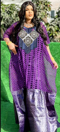 Bazin Riche Lace Top and Skirt Set With Scarf: Purple Traditional Wear