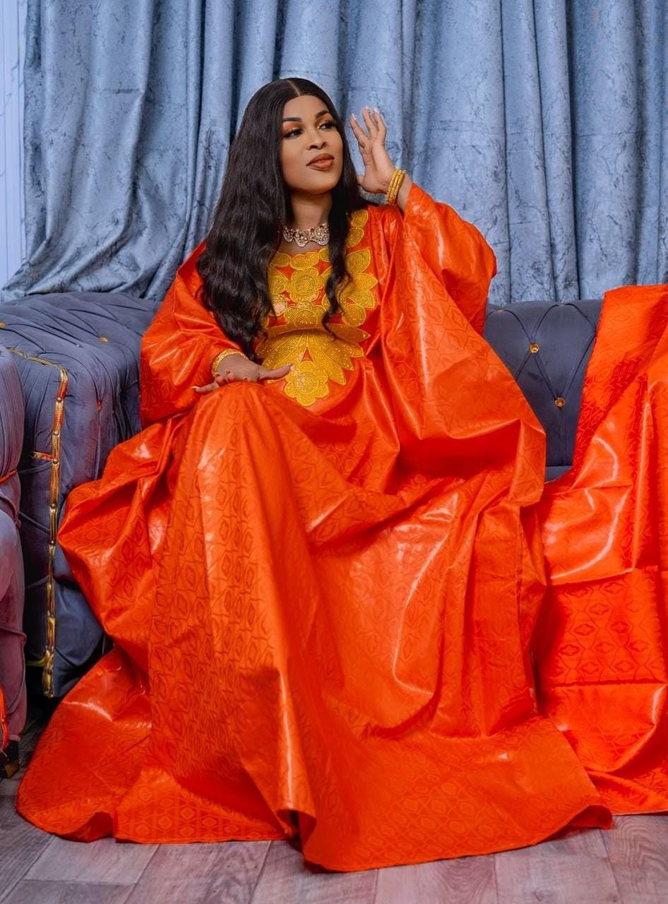 African Bazin Riche Dress | Women's Plus Size Elegant Bubu, Party, Wedding Clothing
