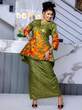 Ensemble haut et jupe brodés Gatzner Bazin Riche pour femme – Tenue de soirée africaine traditionnelle