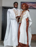Couples' Getzner Bazin Riche Embroidered Matching Set | Traditional African Wedding & Party Wear