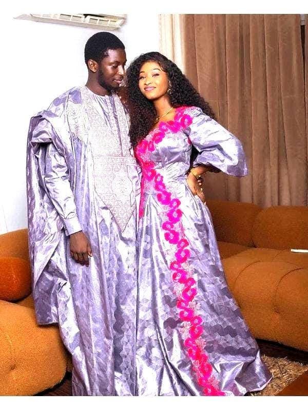 Couple's Traditional African|Gatzner Bazin Riche Embroidery Dresses For Weddings And Party