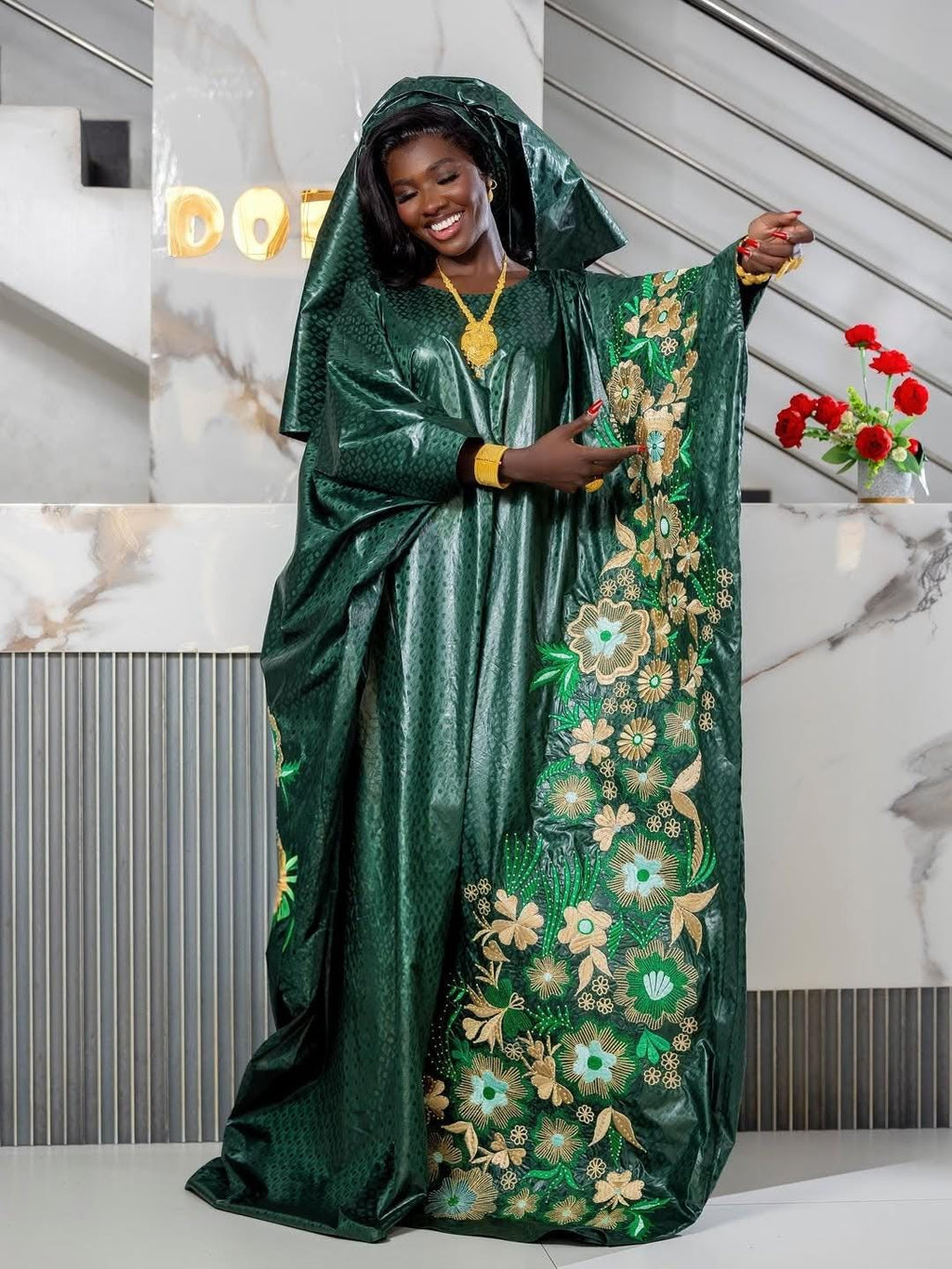 Gatzner Bazin Riche Africain Traditionnel | Abaya pour Femme | Broderie Bubu Élégant | Robe | Fête et Mariages