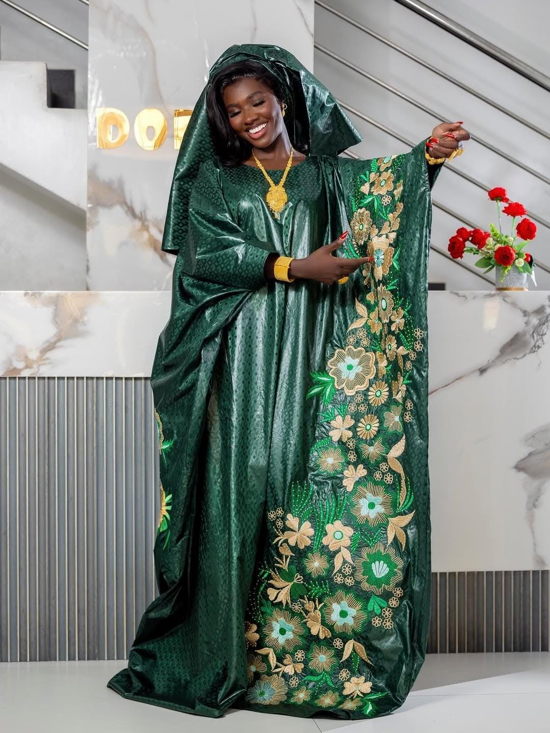 Gatzner Bazin Riche Africain Traditionnel | Abaya pour Femme | Broderie Bubu Élégant | Robe | Fête et Mariages
