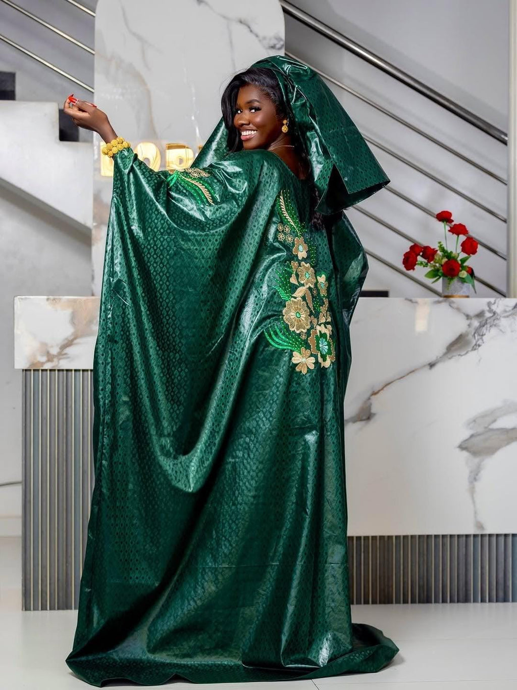 Gatzner Bazin Riche Africain Traditionnel | Abaya pour Femme | Broderie Bubu Élégant | Robe | Fête et Mariages