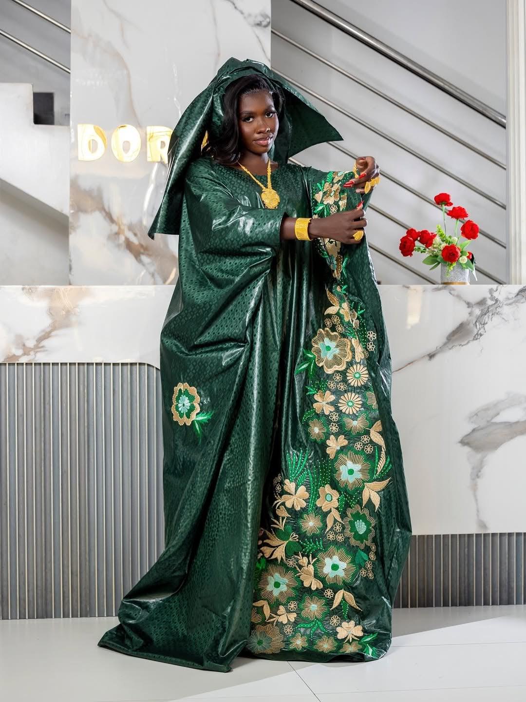 Gatzner Bazin Riche Africain Traditionnel | Abaya pour Femme | Broderie Bubu Élégant | Robe | Fête et Mariages