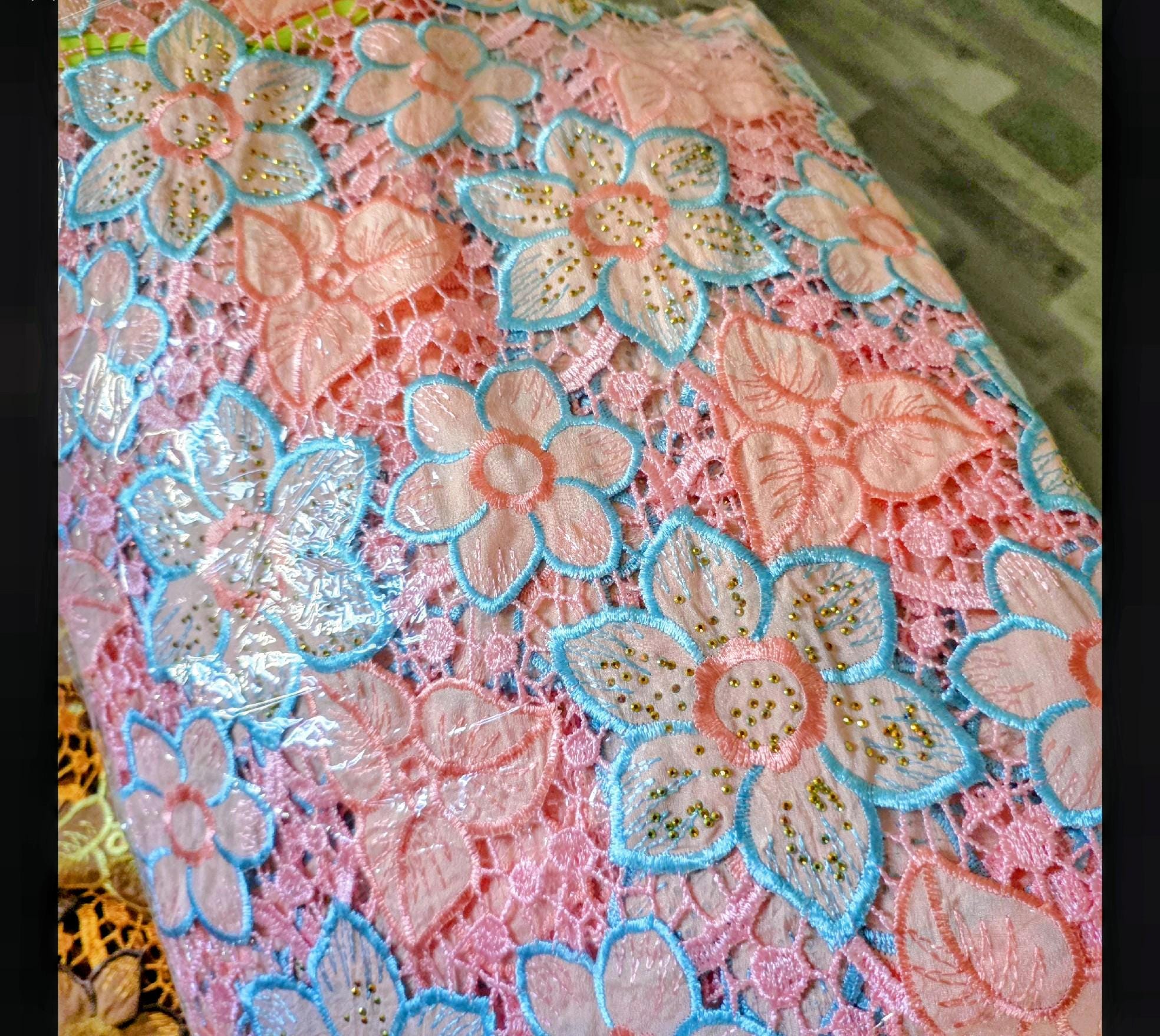 Pink Bazin Riche Lace Gown Set with Scarf for Weddings/Parties