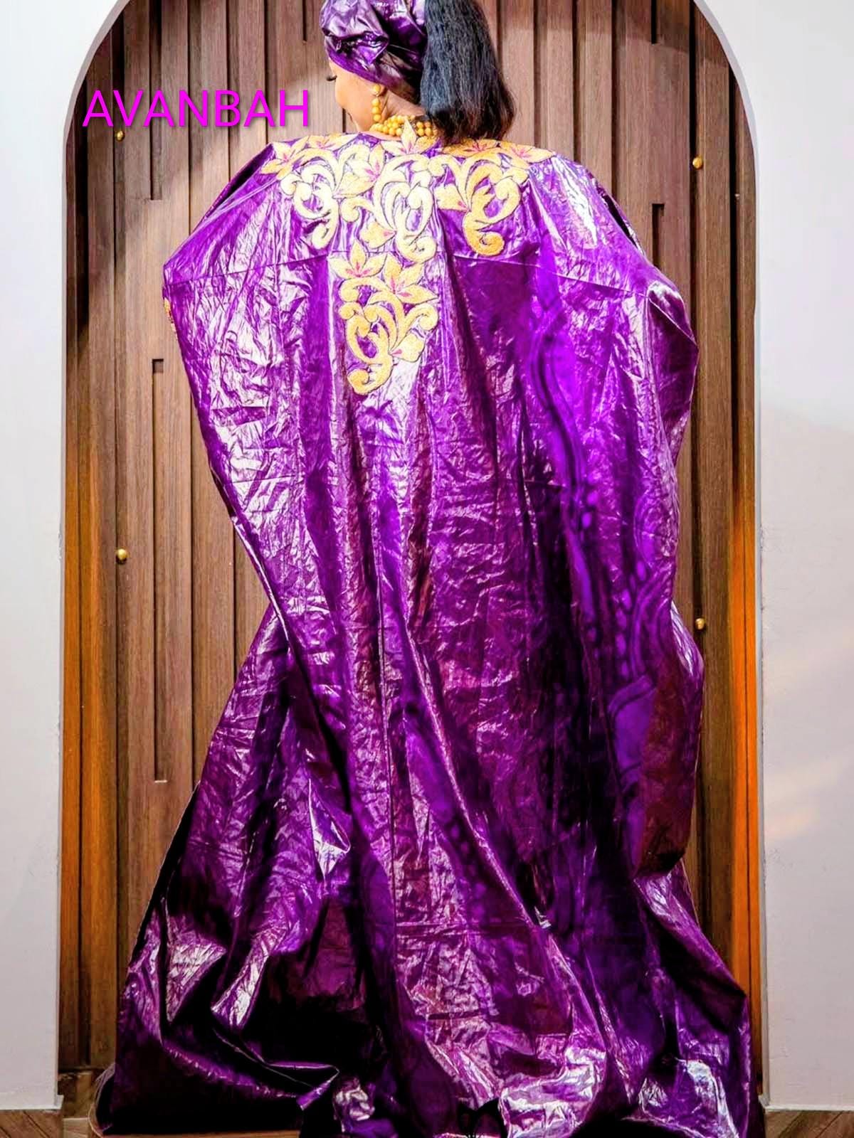 Purple Bazin Riche Abaya Dress | Elegant Embroidered Bubu for Parties Weddings