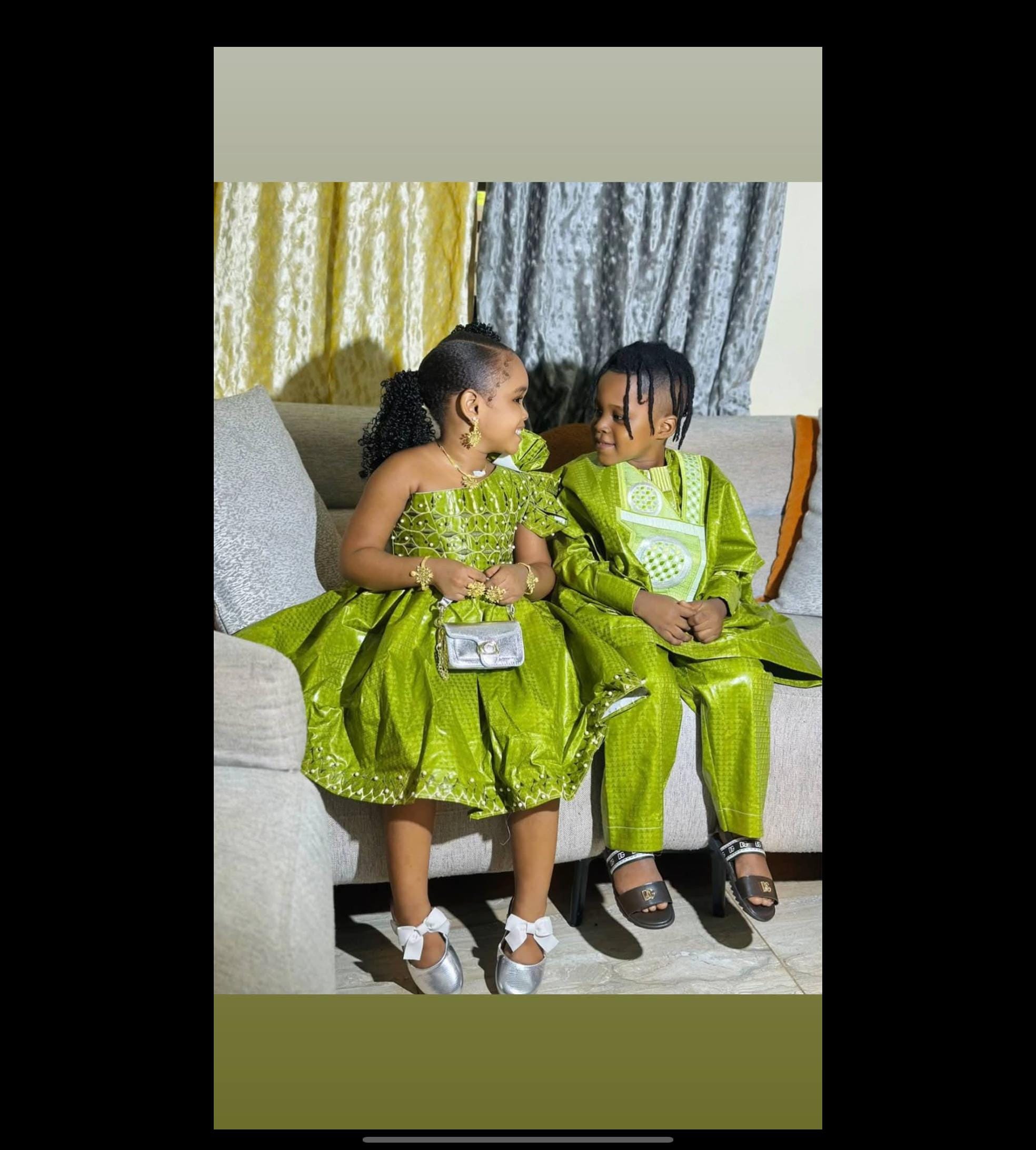 Family Traditional African|Gatzner Bazin Riche Set Embroidery Dresses|Dad, Mum And Kids