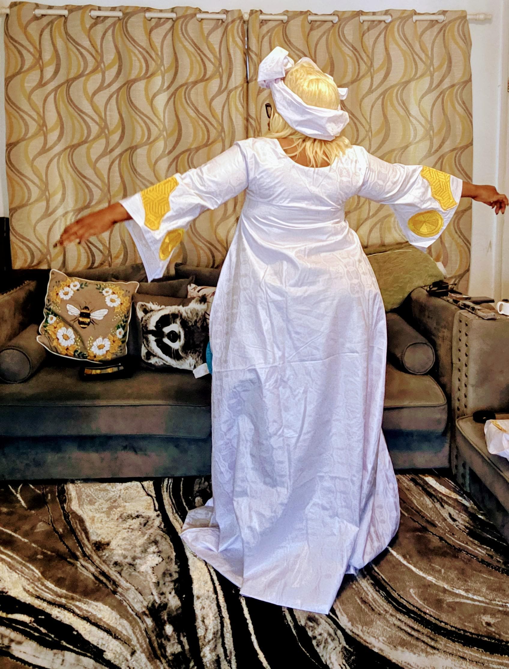 African Women Bazin Riche Abaya Dress | Elegant Embroidered Grand Bubu, Head Scarf