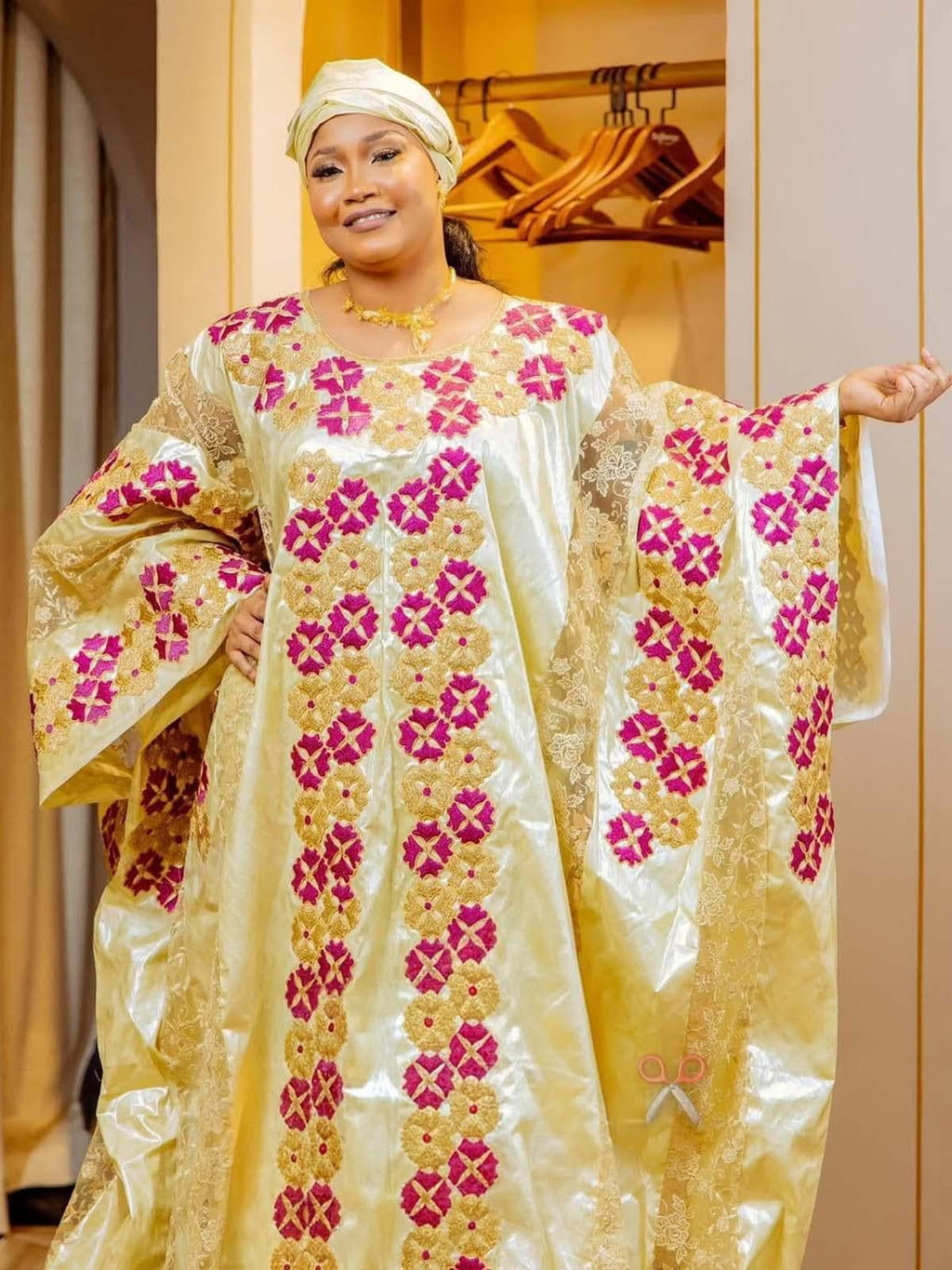 Women's Bazin Riche Abaya | Elegant Gold Embroidery Bubu Dress for Parties, Weddings