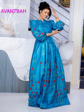 Women's Bazin Riche Embroidered Grand Bubu Dress & Head Scarf – Midnight Blue