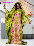 Women's Bazin Riche Abaya | Elegant Green Embroidered Bubu Dress