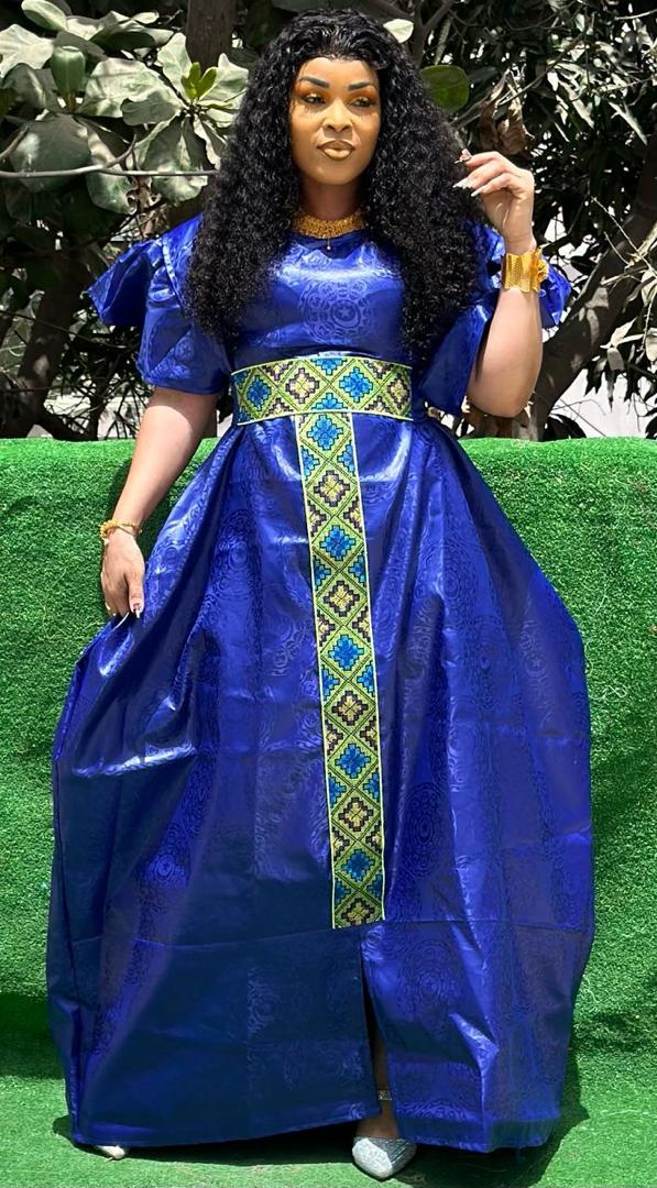 African Bazin Riche Abaya Clothing|Elegant Embroidered Grand Bubu, Head Scarf