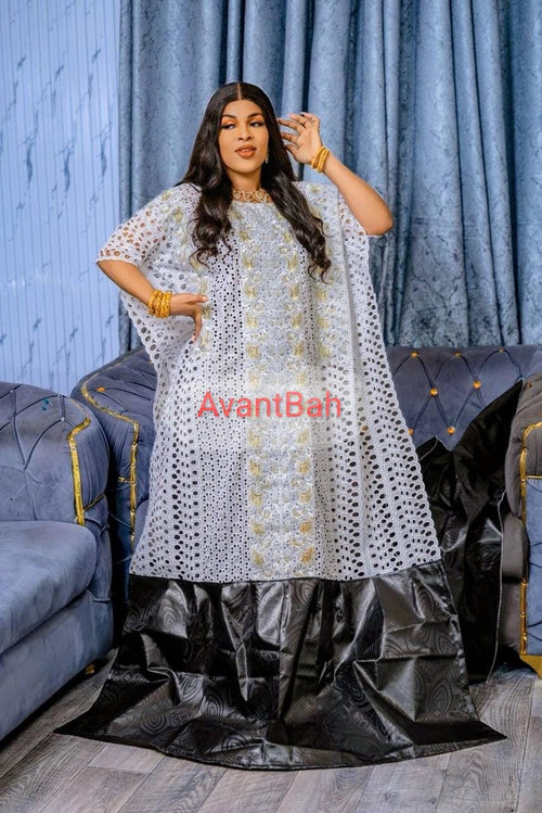 Bazin Riche Lace Mix Print Top & Wrapper Set with Scarf | Traditional African Women's Clothing