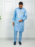 Men's Getzner Bazin Riche 2-Piece Set: Traditional African Embroidery, Long Sleeve Gown andbTrouser