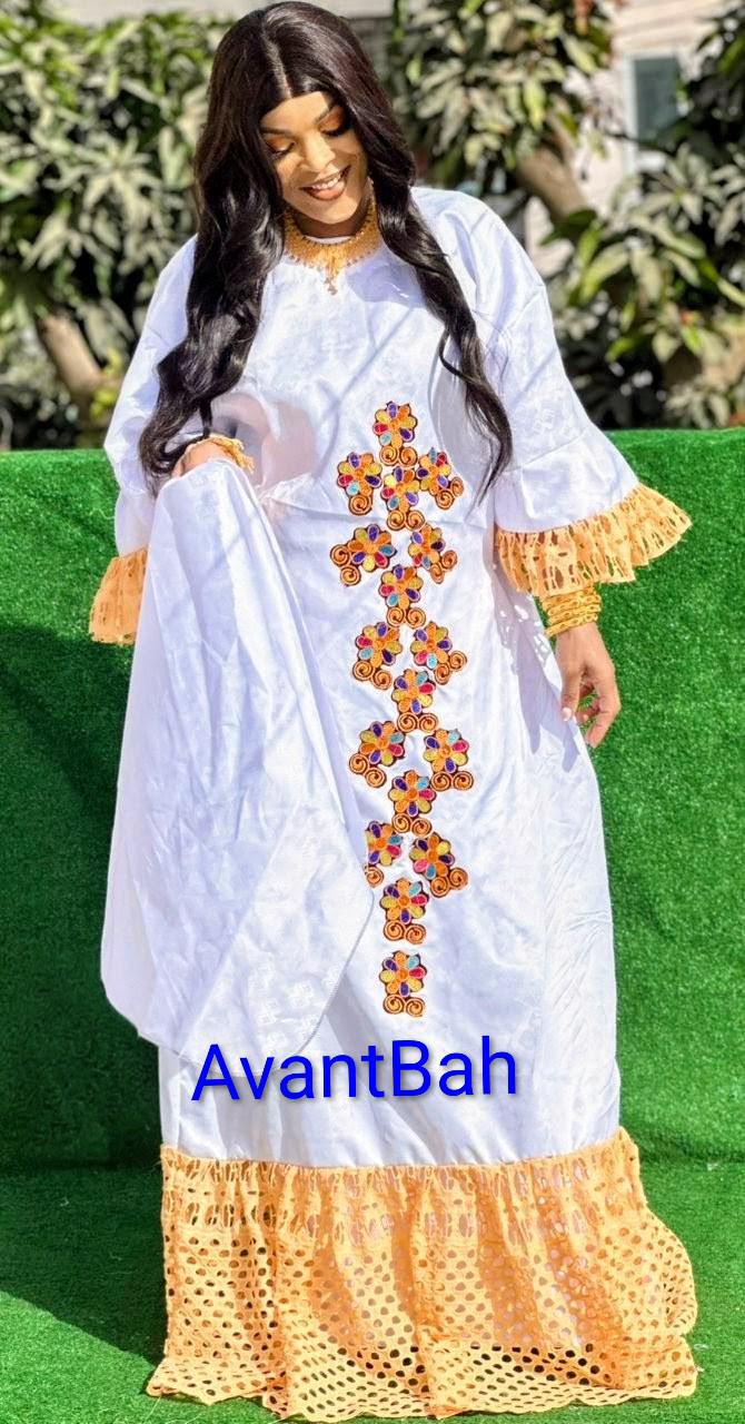 Ensemble de vêtements traditionnels pour femmes, robe en voile et dentelle | Bazin Riche, écharpe pour mariages/fêtes