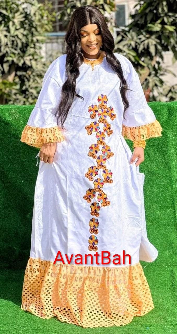 Ensemble de vêtements traditionnels pour femmes, robe en voile et dentelle | Bazin Riche, écharpe pour mariages/fêtes