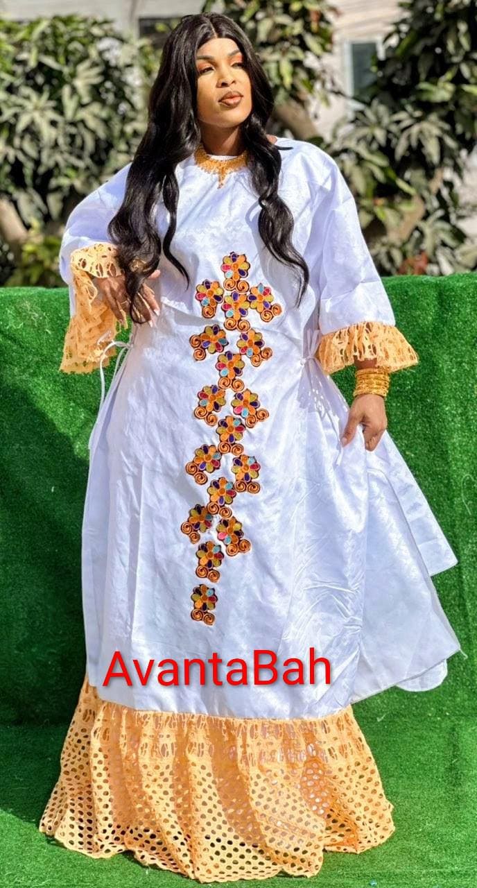 Ensemble de vêtements traditionnels pour femmes, robe en voile et dentelle | Bazin Riche, écharpe pour mariages/fêtes