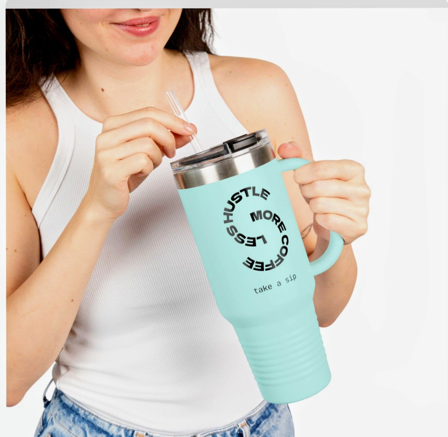 Hustle More Less Coffee Insulated Travel Mug 40oz | Tumbler